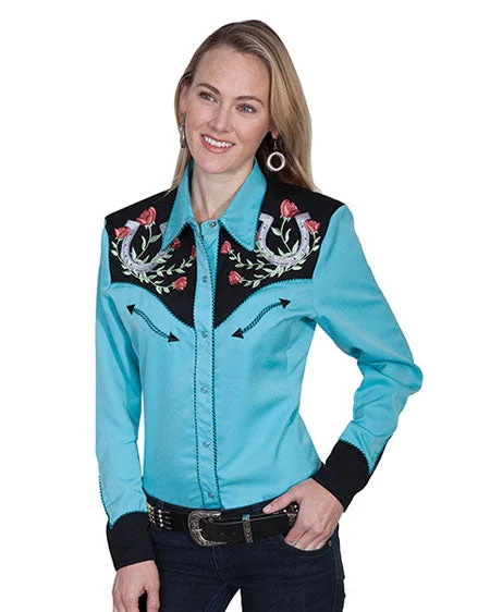 Women's Horse Shoe Embroidered Blouse Smart Business Blouse