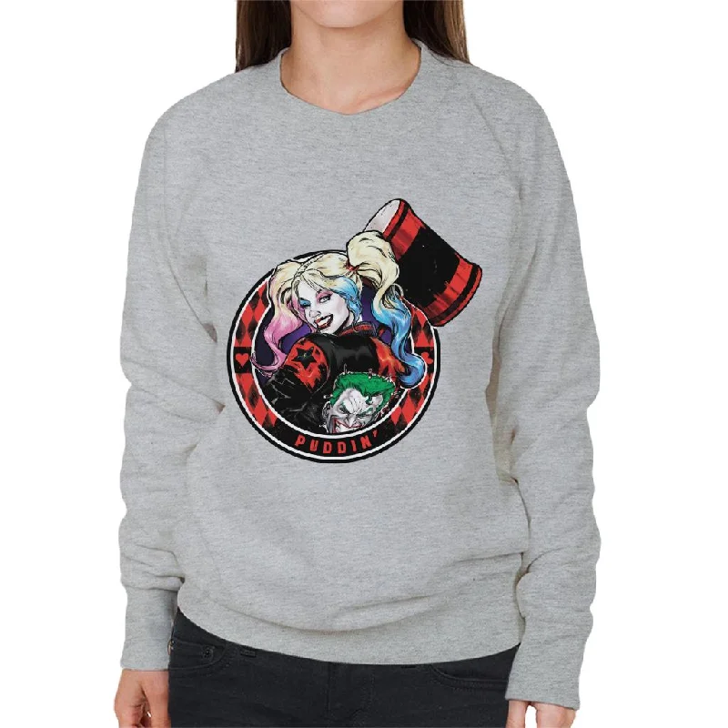 Batman Harley Quinn Vs The Joker Puddin Women's Sweatshirt Hoodie with Monochrome Minimalist Simple