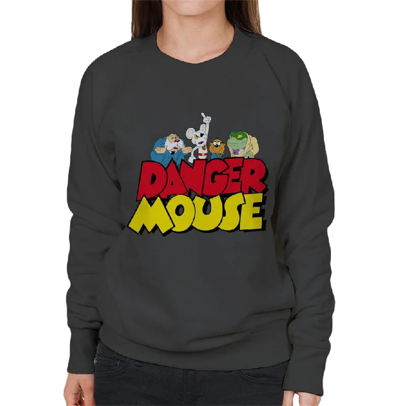 Danger Mouse Logo With Characters Women's Sweatshirt Hoodie with Slit Hem Functional Movement