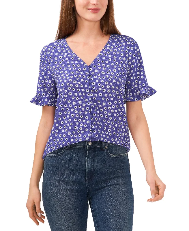 Women's Daisy Melody Ruffle Short Sleeve Blouse Floral Print Blouse