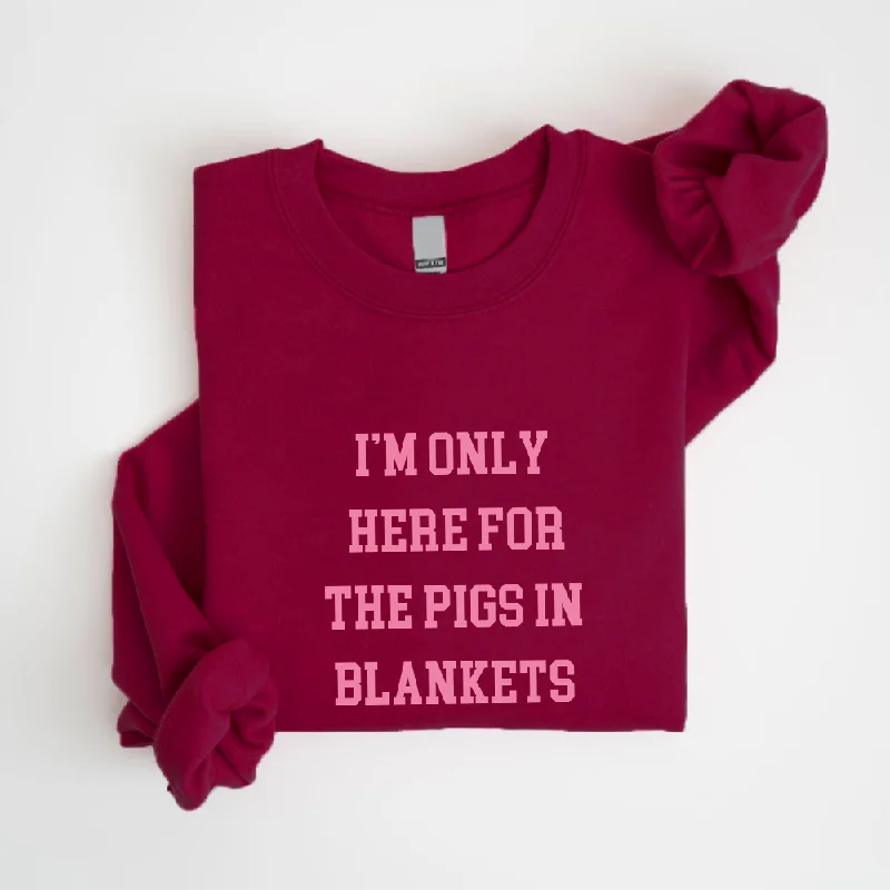 Here For The Pigs In Blankets Christmas Sweatshirt Hoodie with Slim Fit Tailored Modern