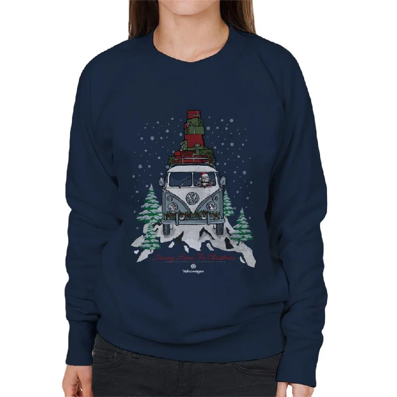 Volkswagen Driving Home Christmas Camper Women's Sweatshirt Hoodie with Half-Zip Sporty Casual