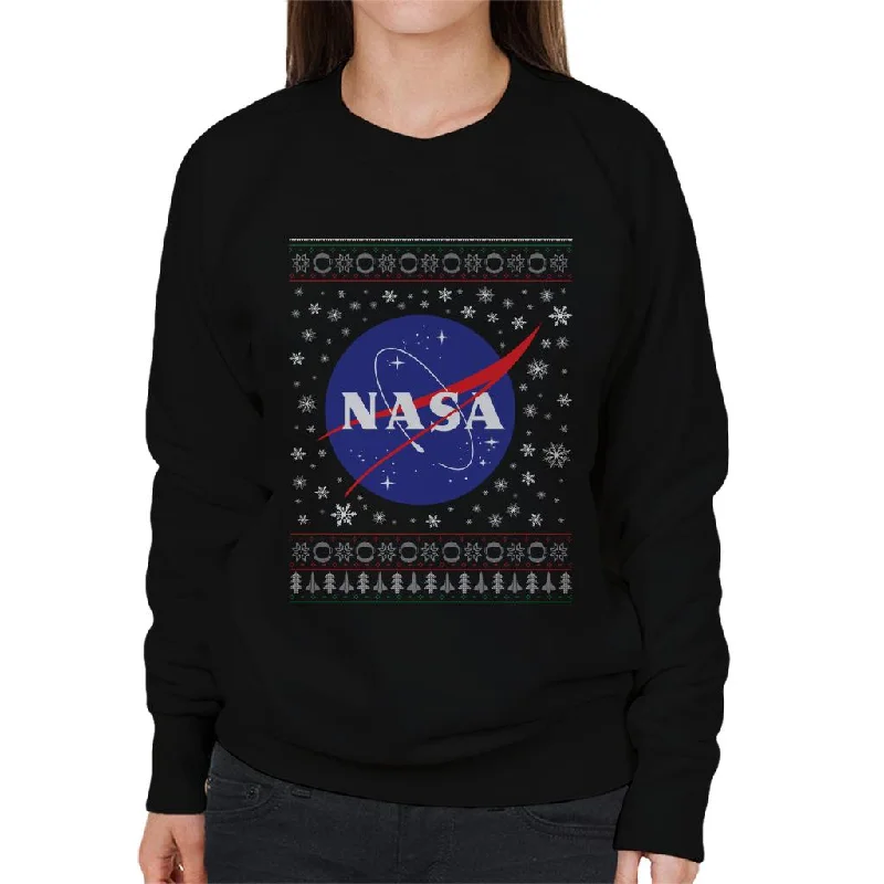 The NASA Classic Insignia Christmas Knit Pattern Women's Sweatshirt Hoodie with Exposed Zipper Edgy Industrial