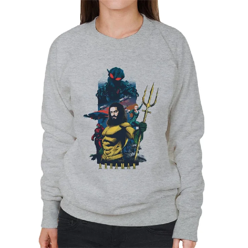 Aquaman Character Montage Poster Women's Sweatshirt Hoodie with Hem Raw Edge Edgy Unfinished