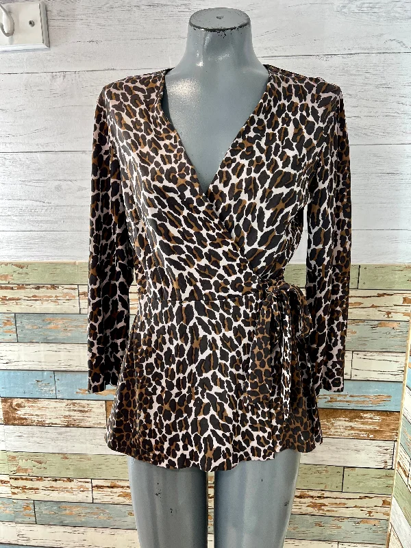 90’s Animal Print Wrap Long Sleeve Blouse Lightweight Floral Blouse