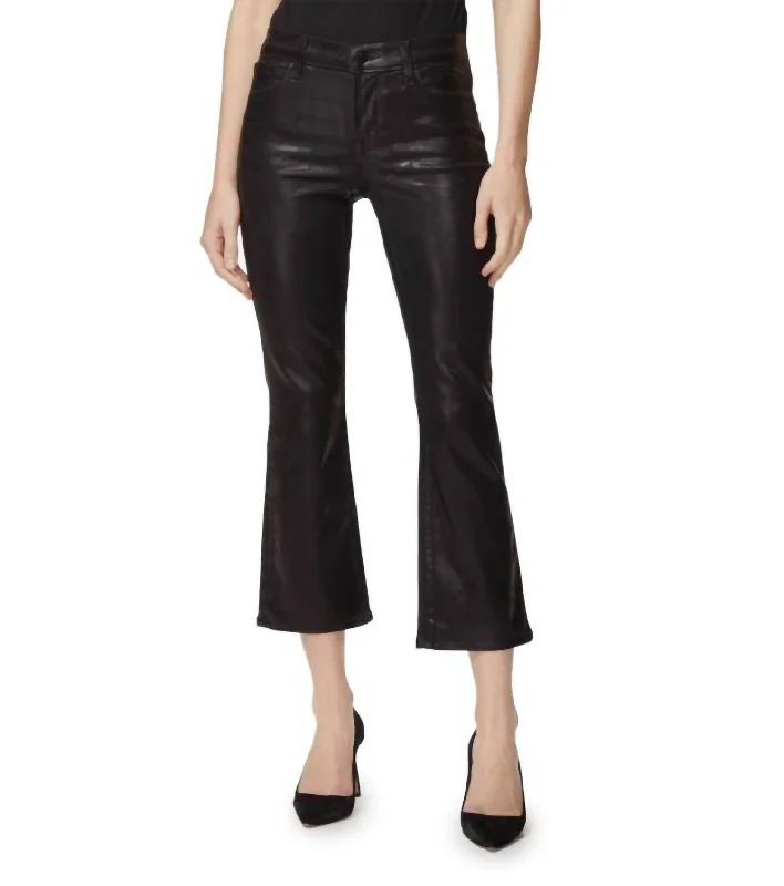 Selena Coated Mid Rise Crop Bootcut Flare Jeans In Galactic Black Elegant Tapered Leg Denim Selena Coated Mid Rise Crop Bootcut Flare Jeans In Galactic Black Elegant Tapered Leg Denim