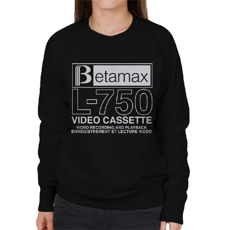 Betamax White B Logo L 750 Video Cassette Women's Sweatshirt Hoodie with Raglan Sleeves Sporty Comfortable