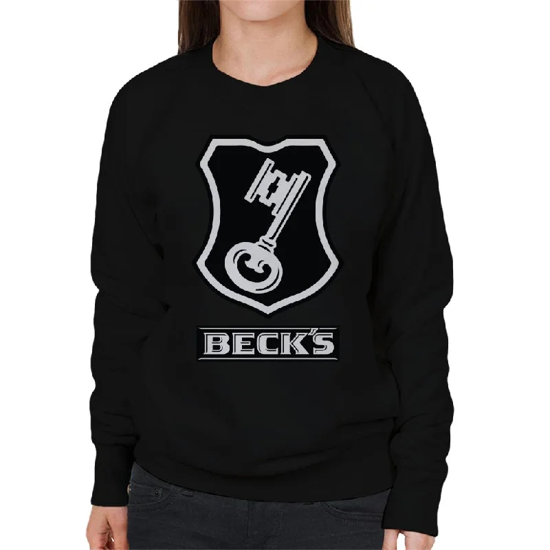 Beck's Logo Filled Black Key Women's Sweatshirt Hoodie with Zipper Placket Modern Functional Beck's Logo Filled Black Key Women's Sweatshirt Hoodie with Zipper Placket Modern Functional