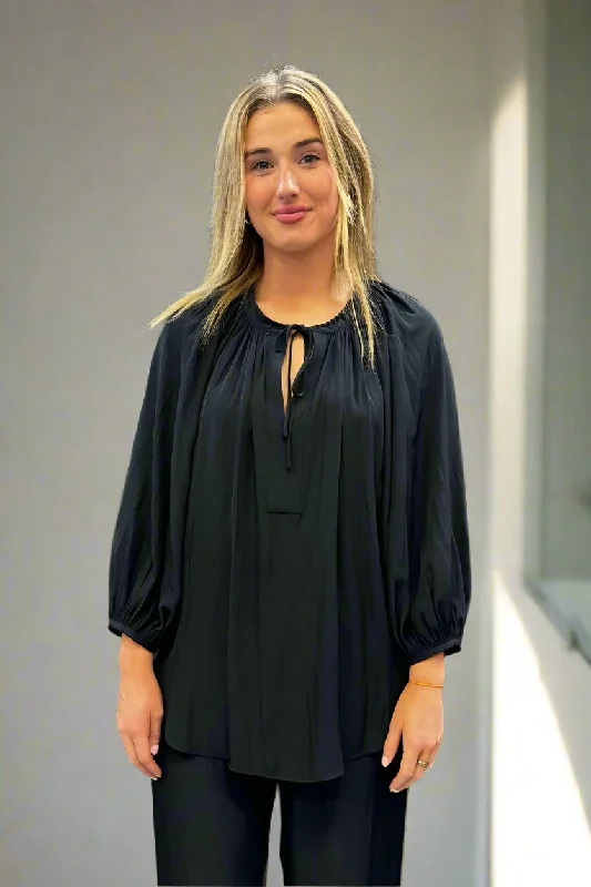 Artisan Blouse in Navy F67 7076 by Mela Purdie Off-Shoulder Wrap Blouse