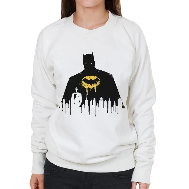 Batman Gotham City Skyscraper Silhouette Women's Sweatshirt Hoodie with Distressed Vintage Worn