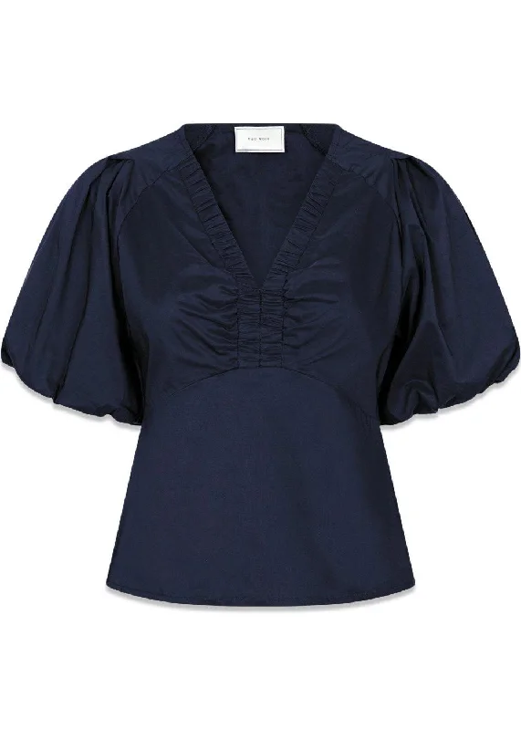 Irina Poplin Blouse - Navy Romantic Lace Blouse