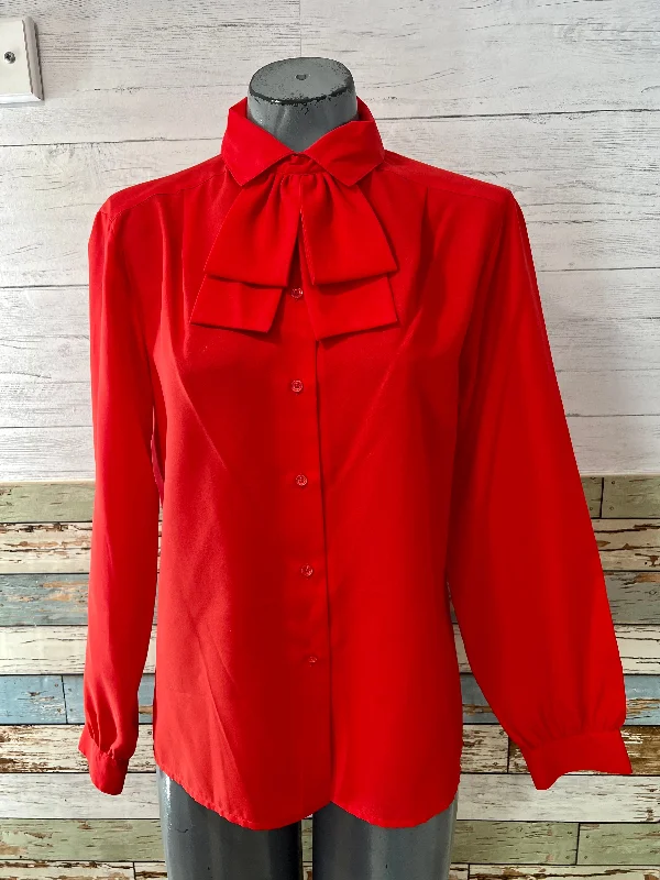 80’s Detachable Bow Collar Long Sleeve Blouse Business Casual Blouse