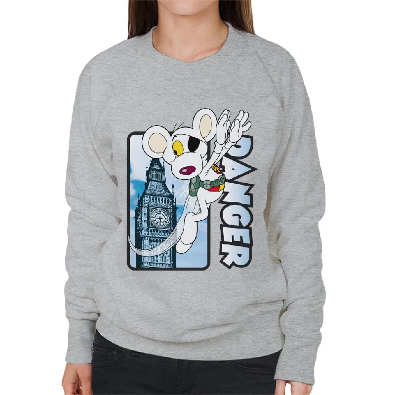 Danger Mouse Flying Past Big Ben Women's Sweatshirt Hoodie with V-Neck Classic Versatile