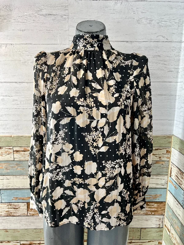 80’s Black & Beige Sheer Flower Print Blouse Vintage Lace Blouse