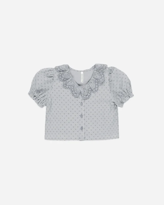 Bella Blouse || Dusty Blue Vintage Polka Blouse