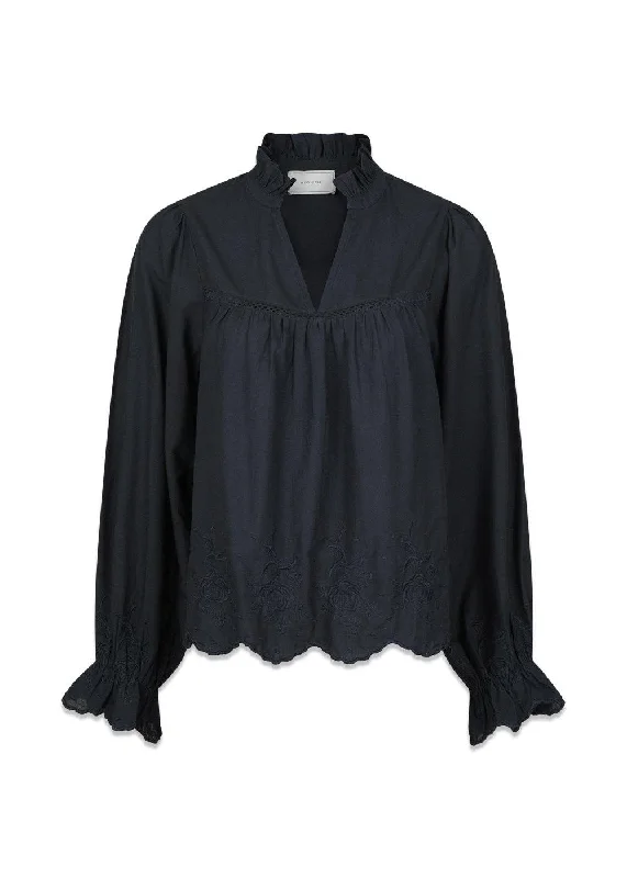 Heline Emb Blouse - Navy Soft Modal Blouse