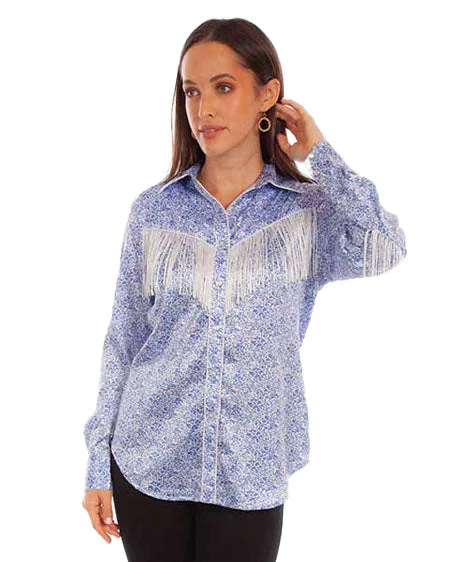 Women's Fringe Floral Print Blouse Lightweight Floral Blouse