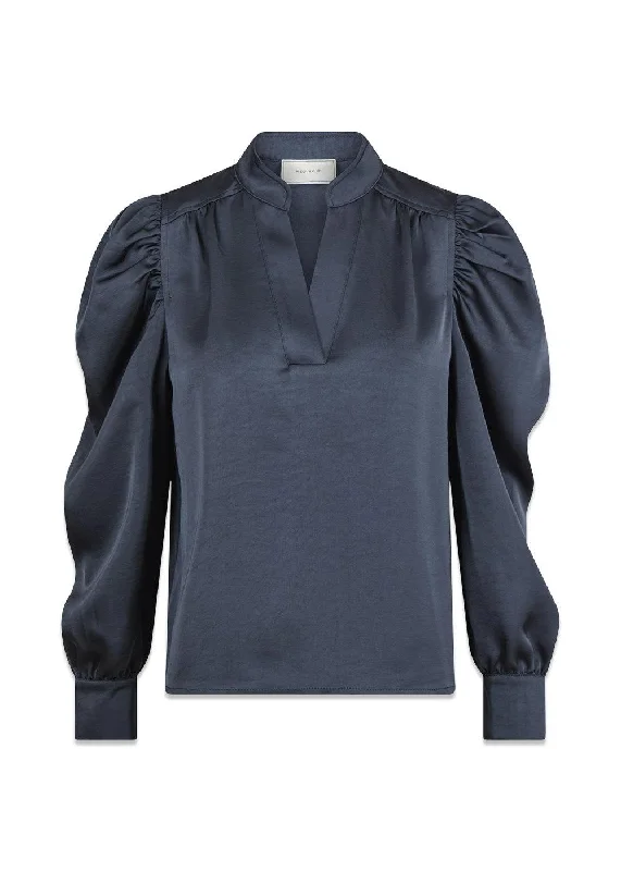 Rosslyn Heavy Sateen Blouse - Midnight Blue Relaxed Fit Blouse