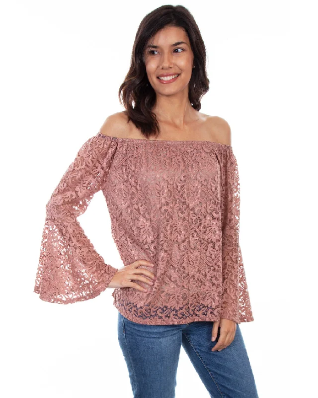 Women's Lace Bell-Sleeve Blouse Cotton Casual Blouse