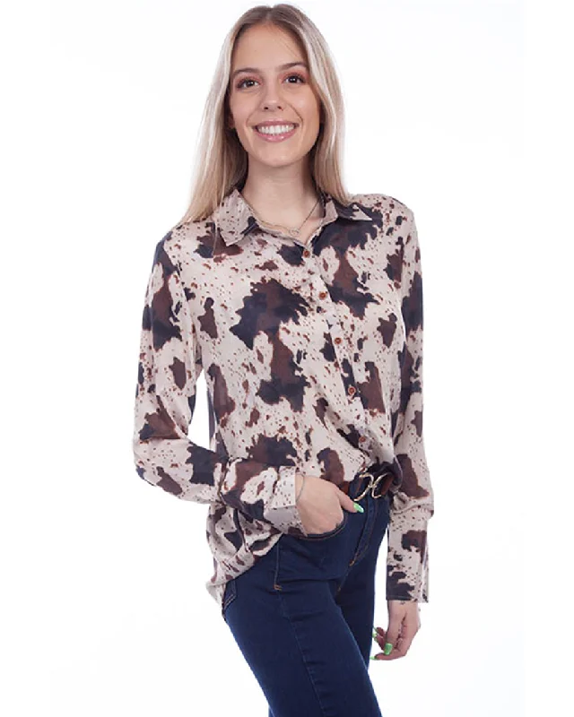 Women's Cow Print Blouse Soft Satin Blouse