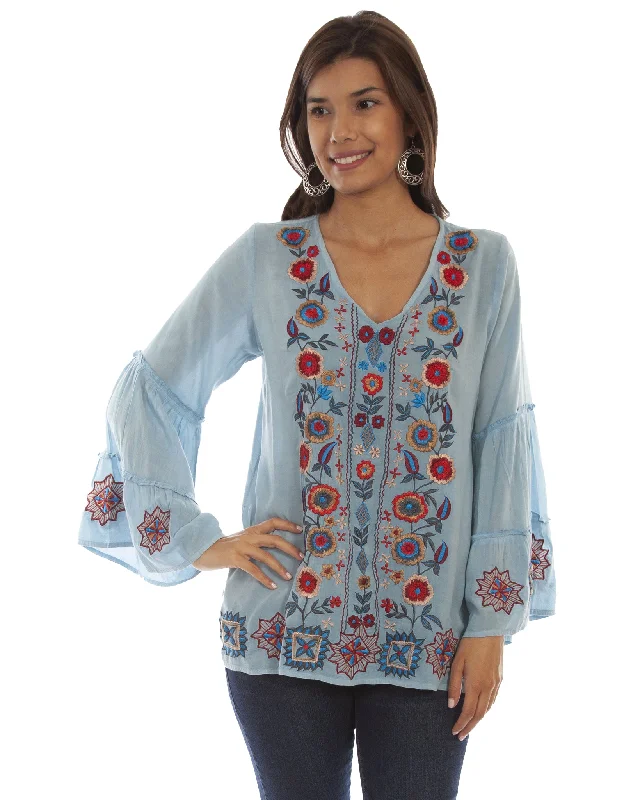 Women's Embroidered Blouse Puff Sleeve Blouse