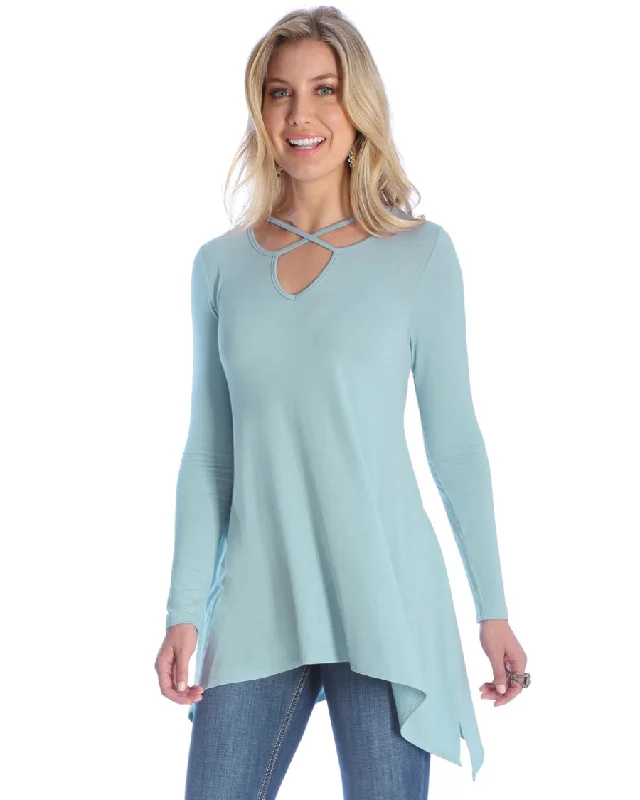 Womens Shark Bite Long Sleeve Blouse Relaxed Fit Blouse