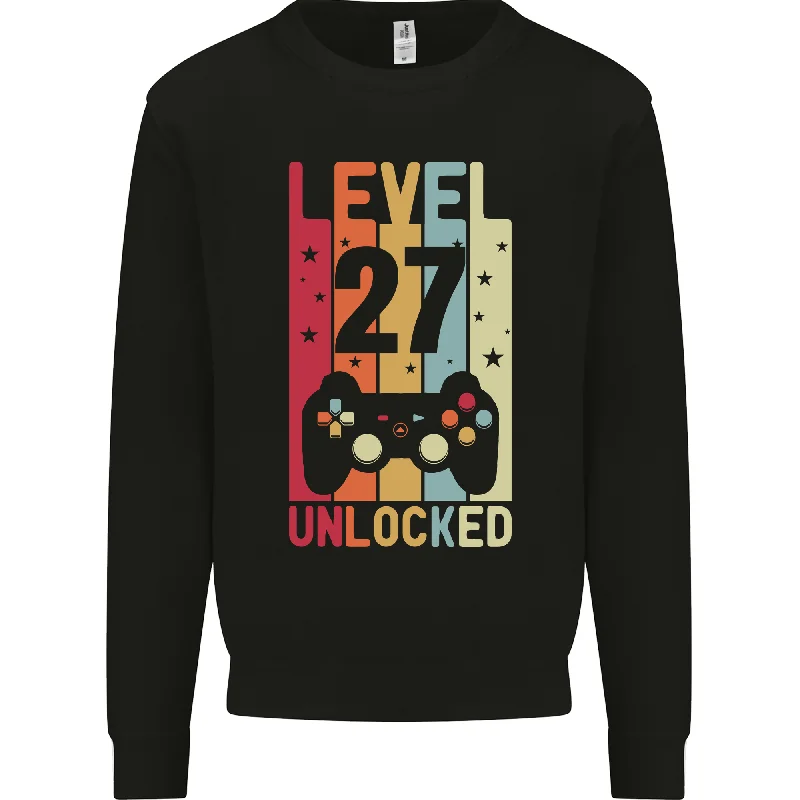 27th Birthday 27 Year Old Level Up Gaming Mens Sweatshirt Jumper Hoodie with Cropped Fit Short Trendy