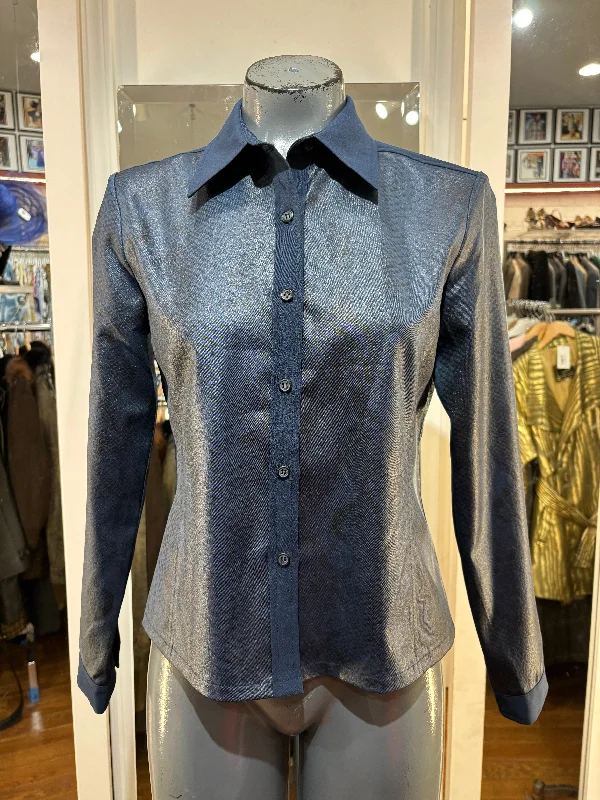 90’s Blue & Gray Faux Snake Print Blouse Playful Puff Blouse