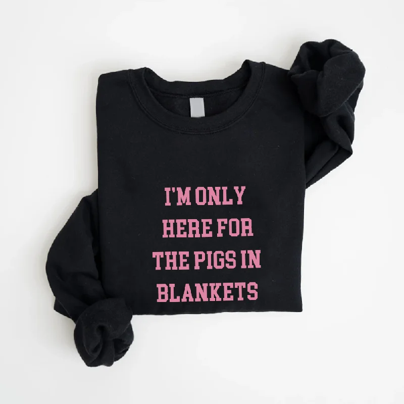 Here For The Pigs In Blankets Christmas Sweatshirt Hoodie with Drop Shoulder Relaxed Streetwear