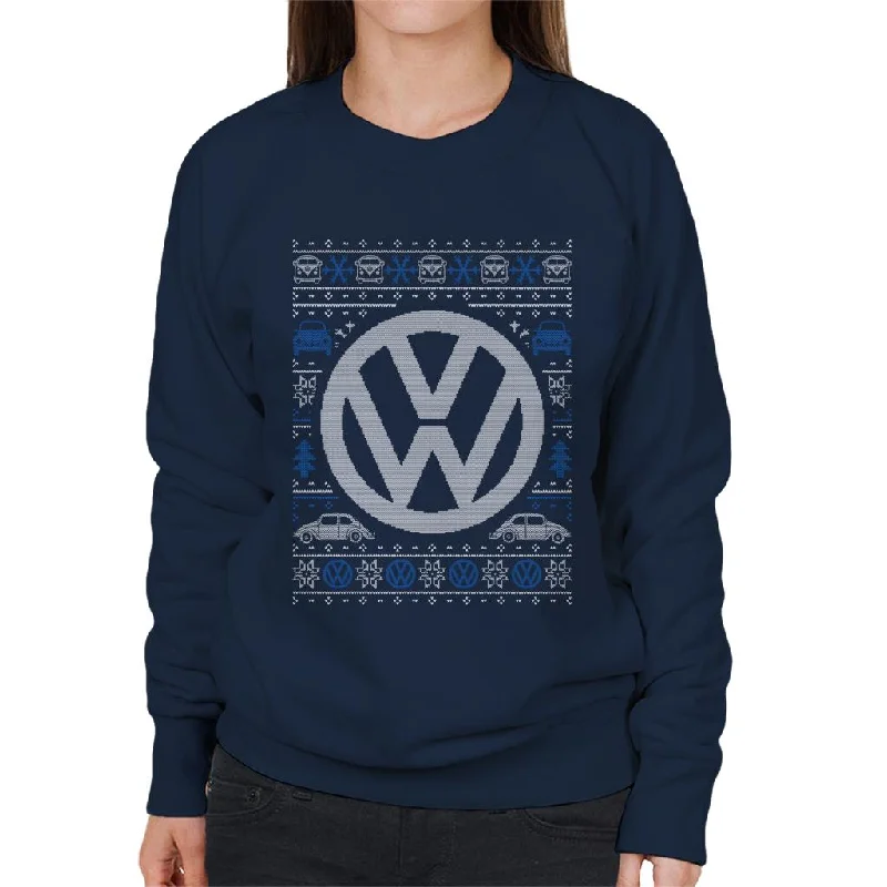 Volkswagen Christmas Festive Logo Women's Sweatshirt Hoodie with Snap Buttons Easy Quick