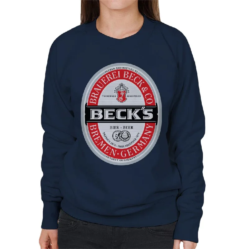 Beck's Beer Classic Label Women's Sweatshirt Hoodie with Tied Waist Feminine Flattering Beck's Beer Classic Label Women's Sweatshirt Hoodie with Tied Waist Feminine Flattering