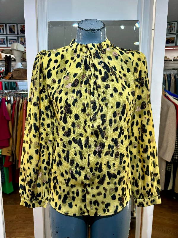 90’s Leopard print polyester Long Sleeve Blouse Classic Minimalist Blouse