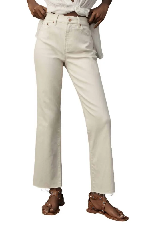 Ally High Rise Boot Jeans In Eggshell Fashionable Raw Hem Bootcut Jeans