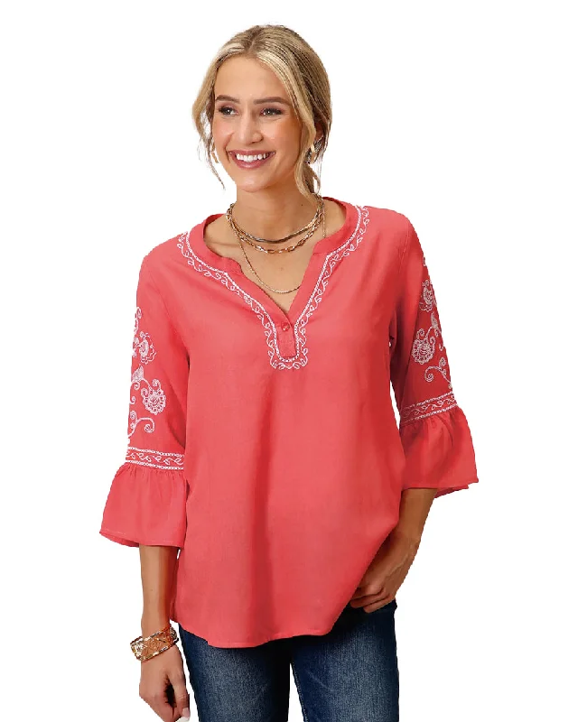 Women's Rayon Challis Peasant Blouse Wrap Front Blouse