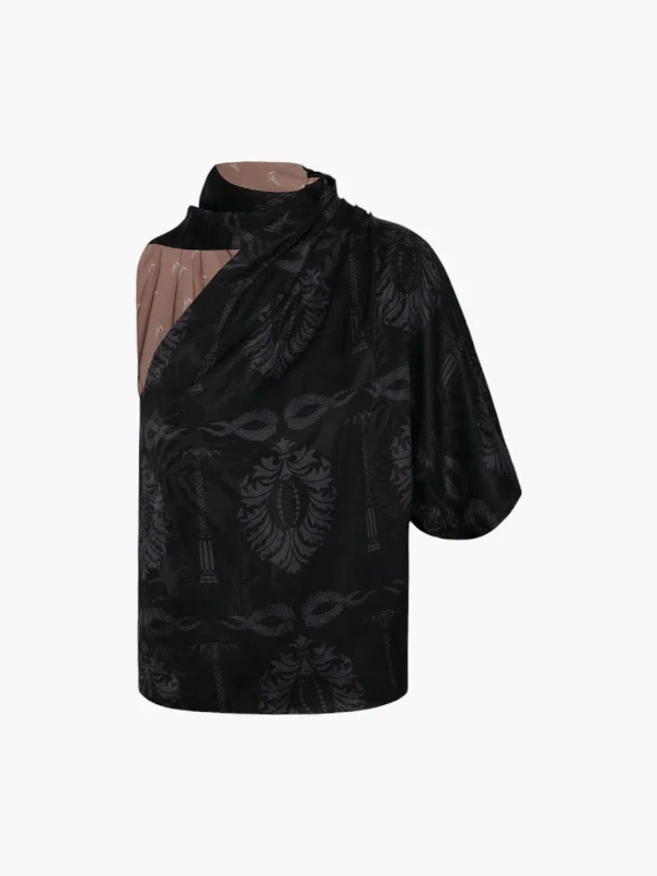 Chiminango Jacquard Blouse | Black Elegant Semi-Sheer Blouse