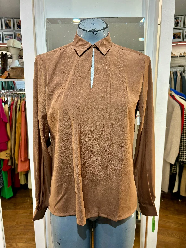 80’s Copper Brown Button up Blouse By J. G. Hook Drape Neck Blouse