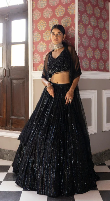 Black Sequins Lehenga With Velvet Blouse Soft Modal Blouse