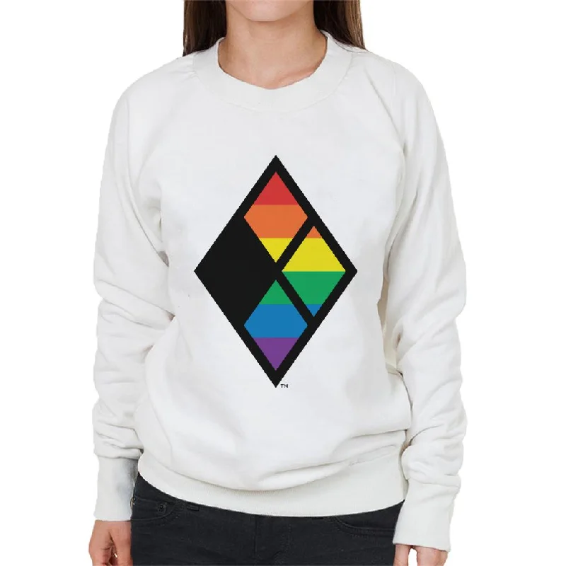 Justice League Diamond Rainbow Logo Women's Sweatshirt Hoodie with Applique Textured Unique