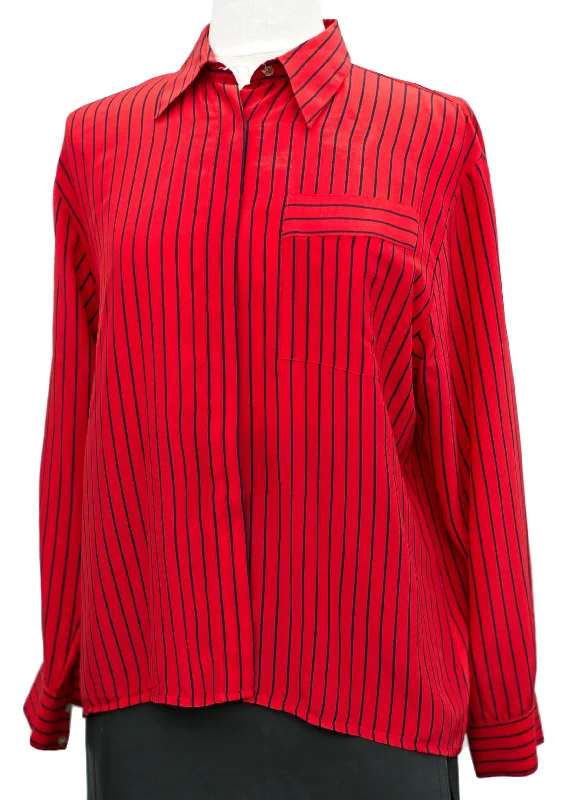 Vintage Jaeger Red Pinstripe Silk Blouse • 36" Lightweight Floral Blouse