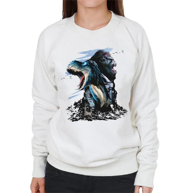 King Kong Vs T Rex Character Heads Women's Sweatshirt Hoodie with Reflective Safety Nightwear