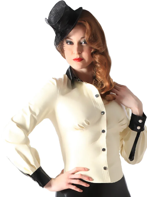 Latex Mistress Blouse in White & Black Lightweight Floral Blouse