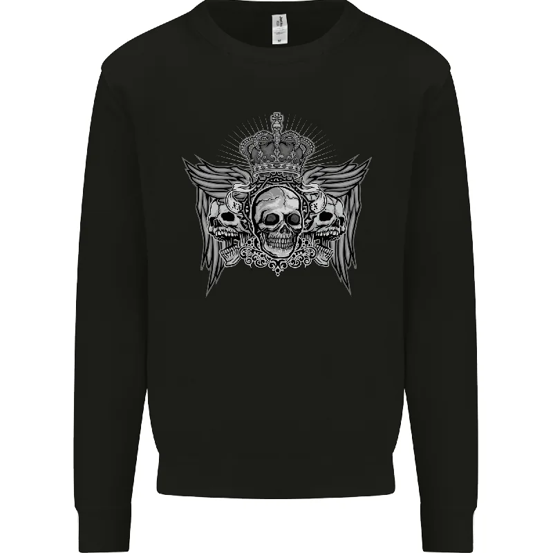 3 Skull Crown Mens Sweatshirt Jumper Hoodie with Cropped Fit Short Trendy