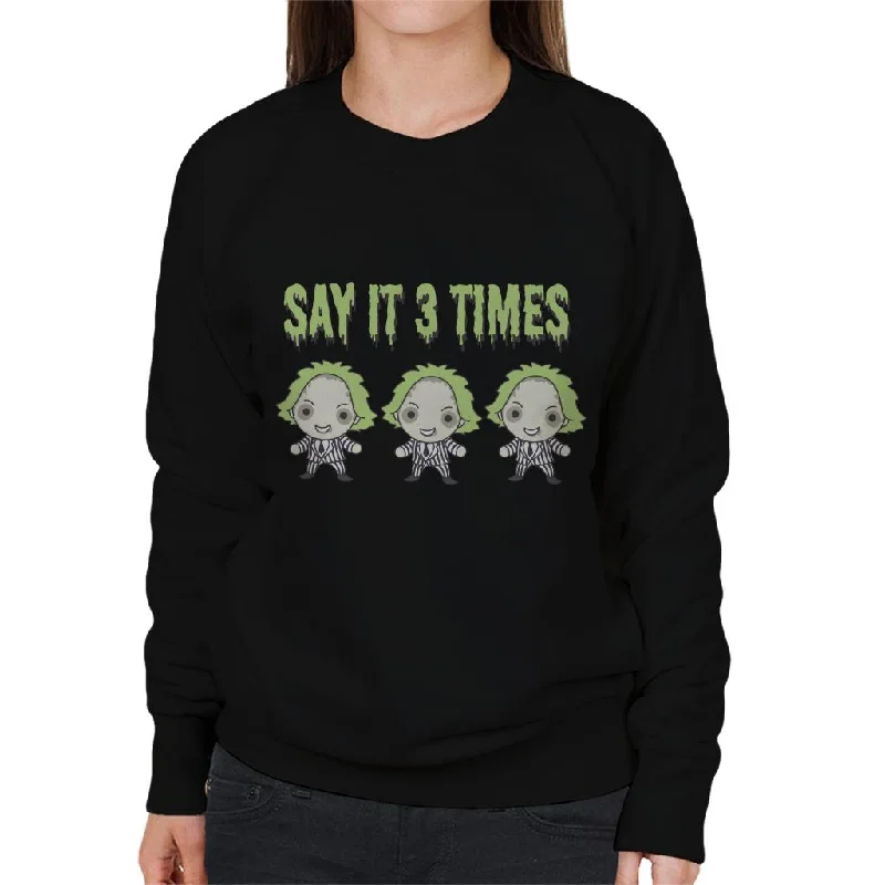 Beetlejuice Halloween Say It Three Times Women's Sweatshirt Hoodie with Color Block Contrast Stylish Beetlejuice Halloween Say It Three Times Women's Sweatshirt Hoodie with Color Block Contrast Stylish