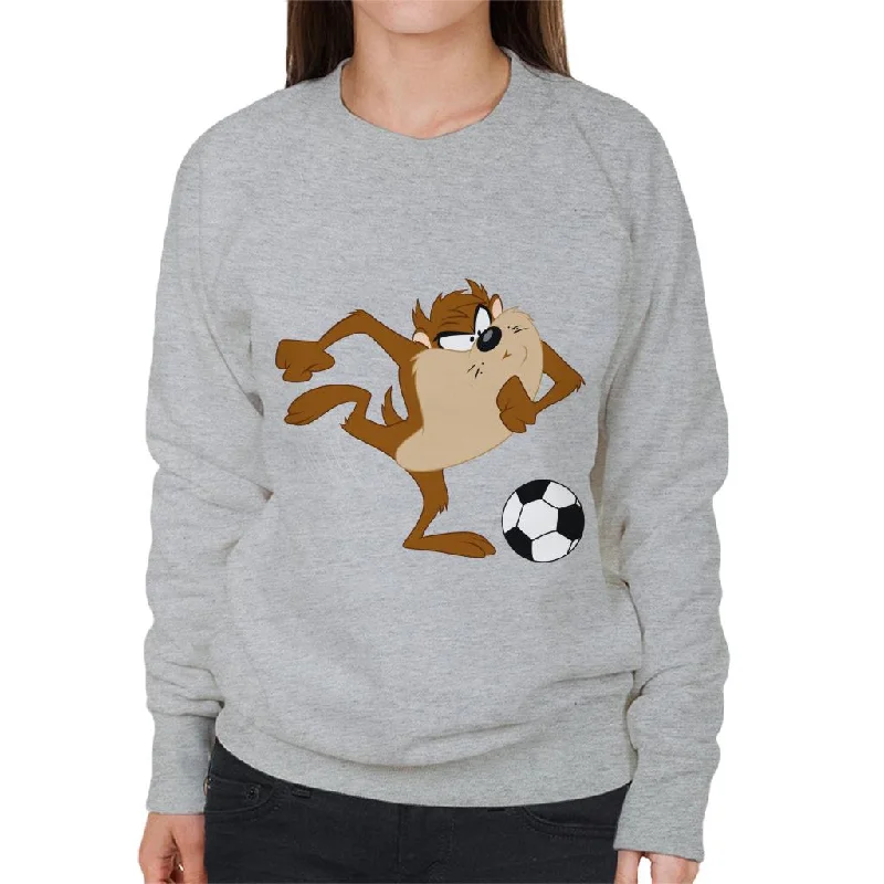 Looney Tunes Football Taz The Striker Women's Sweatshirt Hoodie with Rhinestones Sparkly Elegant