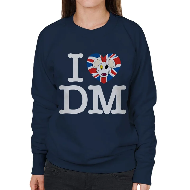 Danger Mouse I Love DM Union Jack Women's Sweatshirt Hoodie with Raglan Sleeves Sporty Comfortable