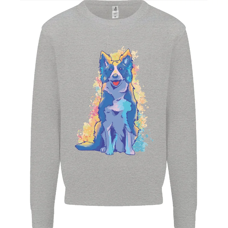 A Colourful Border Collie Dog Design Mens Sweatshirt Jumper Hoodie with Bell Sleeves Flared Feminine A Colourful Border Collie Dog Design Mens Sweatshirt Jumper Hoodie with Bell Sleeves Flared Feminine
