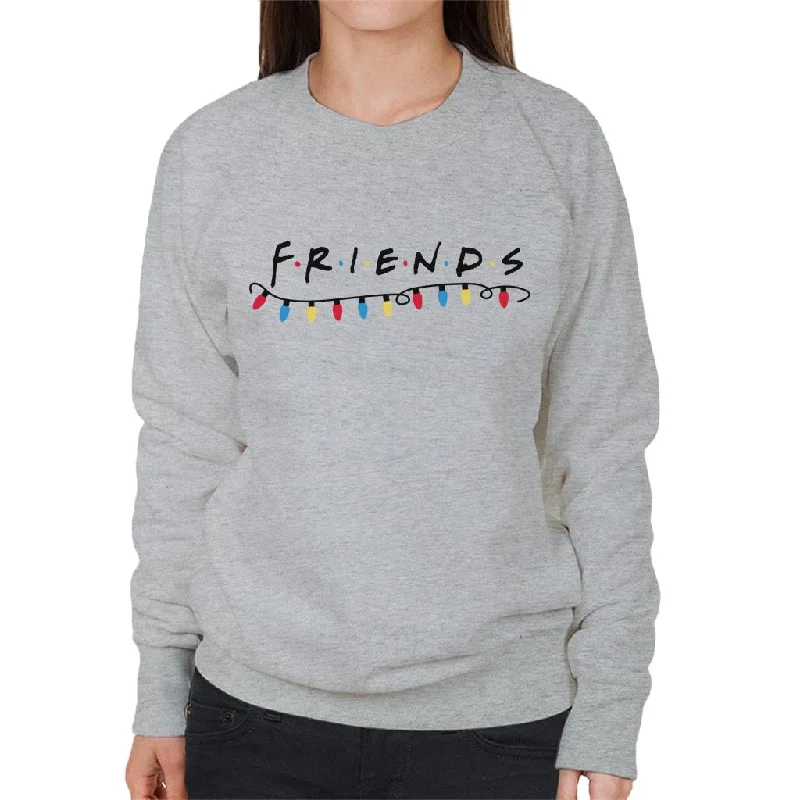 Friends Christmas Logo Festive Lights Women's Sweatshirt Hoodie with Distressed Vintage Worn