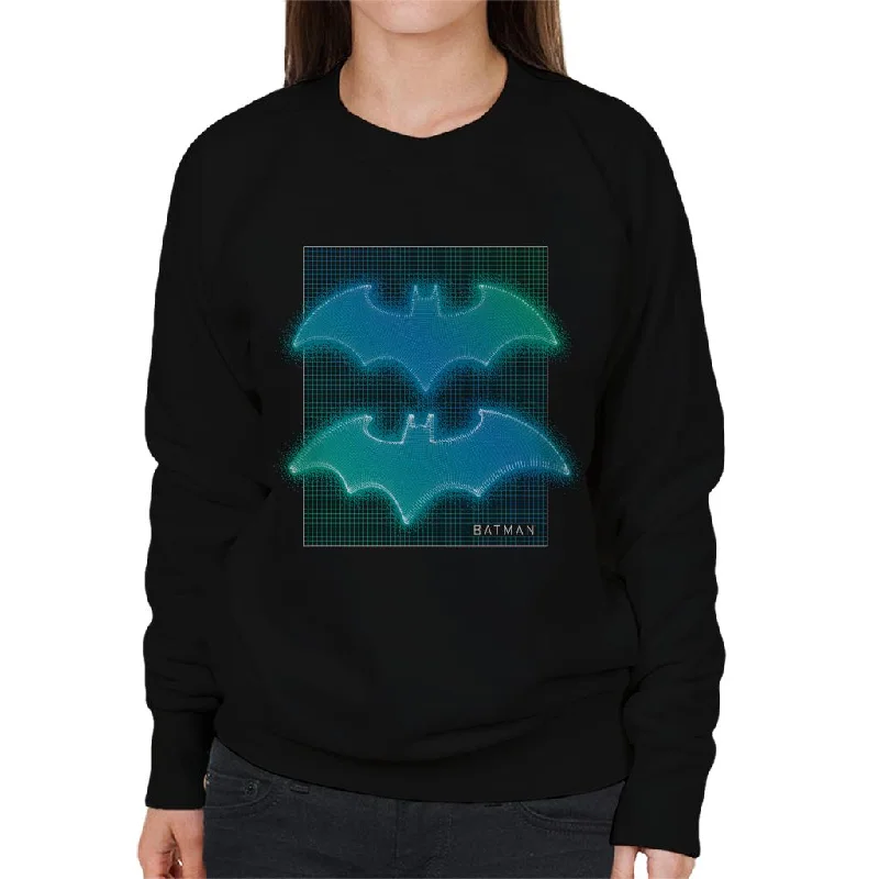 Batman Bat Symbol Neon Blue Gradient Women's Sweatshirt Hoodie with Fur Luxurious Winter