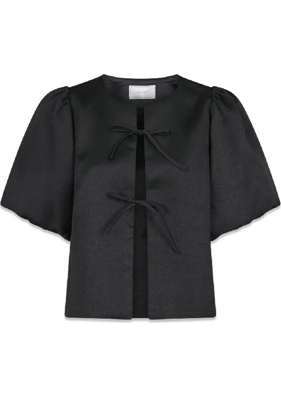 Aska Dull Satin Blouse - Black Double Button Blouse