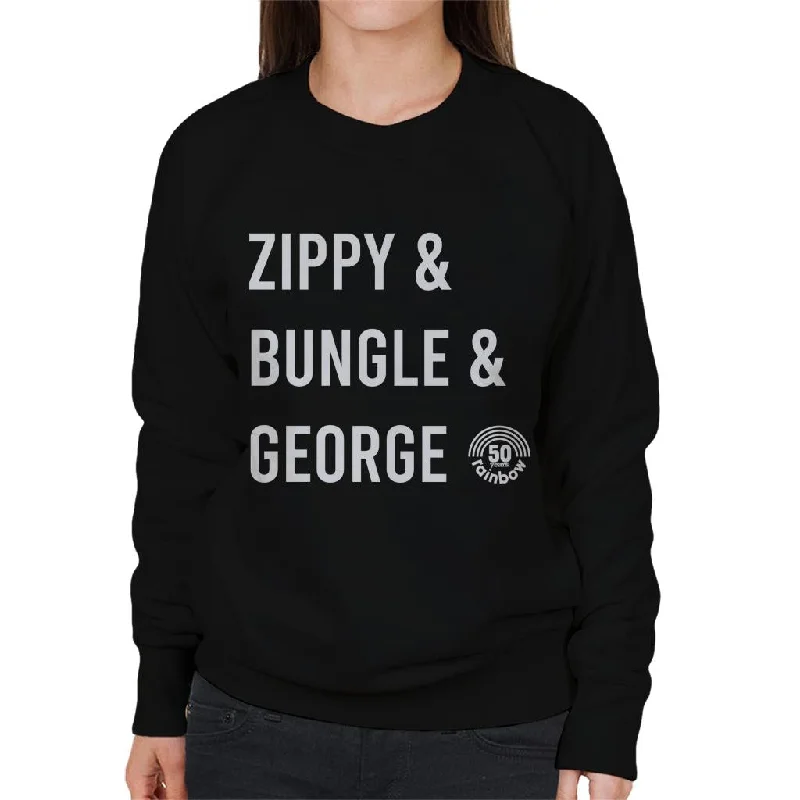 Rainbow 1972 50th Anniversary Zippy And Bungle And George Women's Sweatshirt Hoodie with Button Classic Timeless